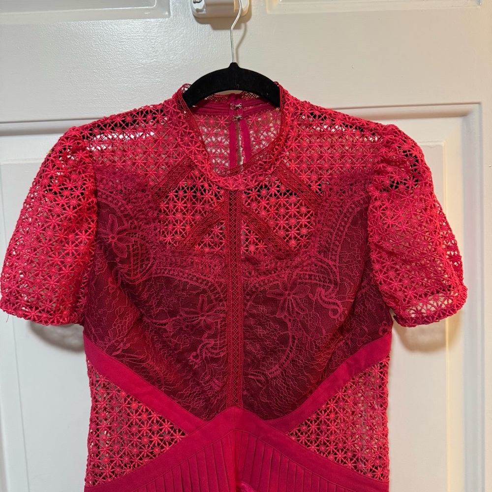 Self-Portrait Pink Guipure Lace Pleated Mini Dress Size US 4 - Picture 4 of 12